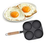 TOTITOM Egg Pan, Cast Iron 4 Cup Egg Frying Pan with Wooden Handle, Non Stick Egg Cooker Pan for Breakfast Pancakes Omelettes