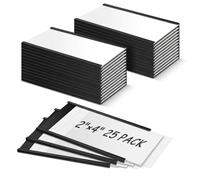 TOTiyea C Channel Magnetic Label Holders 2" x 4", 25 Pack with Paper Inserts and Clear Plastic Protectors, Magnetic Data Card Holders for Metal Shelves, Racks, File Cabinets and Warehouse Bins