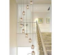 TOTLAC 10 Glass Balls Spiral Light Stair Long Light Duplex Building Large Light Living Room Hollow Modern Stair Light Long Pendant Light 55x200cm