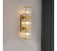 TOTLAC 3 Light Long Crystal Wall Lights for Living Room Dimming LED Wall Mounted Lamp Linear Modern Bathroom Wall Sconces Gold Vanity Light Bar for Bedroom Bedside Hallway Foyer Hotels