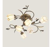 TOTLAC American Retro Ceiling Lamp,Creative Flower-Shaped Led Pastoral Luxury Chandelier,10 Heads Simple European Living Room Light,for Bedroom French Lighting/6 Heads