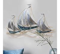 TOTLAC Coastal Sailboat Wall Decor, Nautical Metal Ship Wall Art, Metal Beach Wall Decor,Wall Hanging Nautical Wall Decor Sculpture for Living Room Bedroom