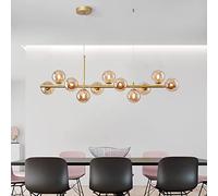 TOTLAC Dining Room Multi Head Pendant Light Amber Glass Shade Magic Bean Chandelier Pendant Light, G9 LED Bulb, Height Adjustable, For Dining Room Living Room Aisle With Light Source
