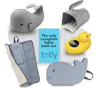 totly 6pcs Bath Kneeler and Elbow Rest pad Set - Complete Bathtime Kit with 2 Cushions, Rinse Cup, Spout Cover, Thermometer & Non-Slip Mat