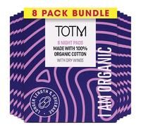 TOTM 100% Organic Cotton Night Pads with Triple-Layer Protection - Case of 8-64 Pads Breathable Period Care with Secure Wings & Waterproof Backing | Sanitary Towels for Overnight Protection
