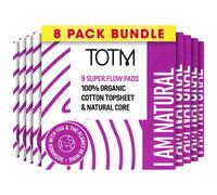 TOTM Natural Pads with Organic Cotton & Renewable Woodpulp | Super - Pack of 72 | Breathable Period Care with Secure Wings & Compostable