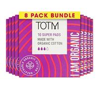 TOTM Organic Cotton Sanitary Pads with Triple-Layer Protection | Super Flow Pack of 80 Breathable Period Care with Secure Wings & Waterproof Backing Biodegradable Sanitary Towels for Day & Night