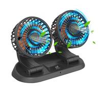 TOTMOX 24V Dual Head Car Cooling Fan with Cigarette Lighter Port for Truck Van SUV RV Boat 360° Horizontal 180° Vertical Rotation Adjustable