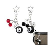 totnwrooye 2 Pcs 8 Ball Keychains with Cherry, Cute Keyring Y2K Pendant with Dice and Star Buckle for Handbags Backpack Decor and Gifts