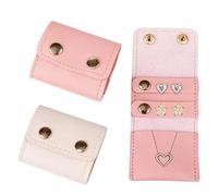 totnwrooye 2pcs Mini Travel Jewelry Organizer Roll, Portable Leather Foldable Jewelry Pouch with Buckle for Rings & Earrings, Waterproof Mini Jewelry Bag Case for Travel - (Pink, Beige)