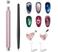 Totnwrooye 8Pcs Cat Eye Magnet Kit fit for Gel Nail Polish, Professional Magnetic Nail Art Tool Set with Flower Pen, Heart Shaped & French Line Plates, Strong Nail Magnets for 3D DIY Salon Effects