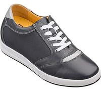 TOTO - A5327 - 3.2 Inches Taller - Size 9 D US - Height Increasing Elevator Shoes (Grey Leather and Mesh Lace up Campus Shoes)