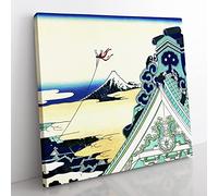Toto Asakusa Honganji by Katsushika Hokusai Asian Japanese Canvas Wall Art Print Ready to Hang, Framed Picture for Living Room Bedroom Home Office Décor, 35x35 cm (14x14 Inch)