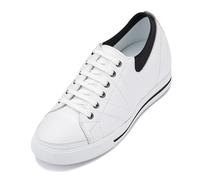 TOTO - D8171-2.4 Inches Taller - Size 6.5 UK- Height Increasing Elevator Shoes - White/Black Leather Lace-up Sneakers
