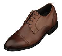 TOTO Men's Invisible Height Increasing Elevator Shoes - Dark Brown Premium Leather Lace-up Micro-Perforated Formal Derby Oxfords - 2.8 Inches Taller - K9278- Size 5.5 UK