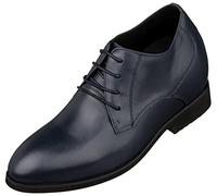 TOTO Men's Invisible Height Increasing Elevator Shoes - Slate Blue Leather Lace-up Pointed Dress Boots - 3.6 Inches Taller - K8008 - Size 7.5 UK