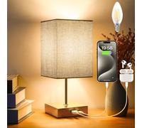 Totofac Touch Bedside Table Lamp, Touch Control Table Lamp with USB-C?USB-A Charging Ports, Lamps 3 Way Dimmable, Small Lamp Grey Flaxen Fabric Shade