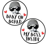 TOTOMO Baby on Board | My Boss Inside Sticker Set - Funny Car Decals, Cute Durable Vinyl Safety Signs for Windows, Bumpers, or Nursery Doors - Peel-and-Stick, No Magnet or Suction Cup Needed