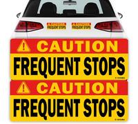 TOTOMO Red Caution This Vehicle Makes Frequent Stops Magnet 10"X3.5" Reflective Magnetic Safety Warning Sign Sticker for Carrier delivery Car Amazon Flex Driver (2 Pack)