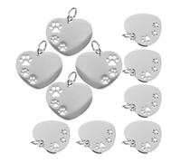 Totority 10pcs Heart Shape Dog Id Tags Stainless Steel Lightweight Multi-Functional Blank Name Tags for Pets Suitable for DIY Keychain Charm