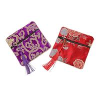 Totority 2pcs Portable Guzheng Nail Tape Storage Bags with Embroidered Square Pouches Multipurpose Coin and Candy Zip Pouch Set for Musical Instrument Accessories Assorted style
