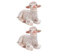 Totority 2pcs Resin Sheep-shaped Garden Ornament Lifelike Adorable Craft Decoration in Khaki for Garden Bonsai