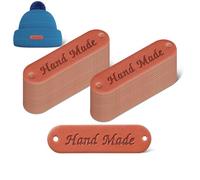 Totority 30pcs Hand Made Embossed Pu Leather Label Tags for Clothes and Jeans with Two Holes, Versatile Use for Crafting and Business Needs, Sturdy Material and Stylish Design
