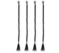 Totority 4pcs Black Clip in Braid Extensions for Women, High Temperature Fiber Hairpieces with Convenient Front, Side or Back Attachment, Stylish and Chic Hair Accessories for Daily