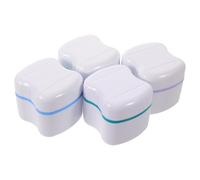 Totority 4pcs Plastic Denture Soak Container with Strainer Basket and Firm Locking Lid, Travel Retainer Case for Braces Appliances, Double-layer Housing Prevents Tipovers, for Bathroom