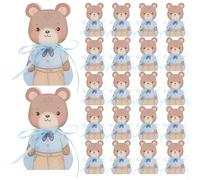 Totority 50pcs Blue Bear Party Favor Boxes for Shower and 1st Year Birthday Folding Paper Treat Boxes with 0.3mm Thin Ribbon for Newborn Celebration