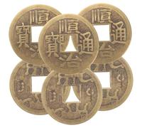 Totority 6pcs Brass Chinese Copper Coins with Traditional Chinese Knot, Multi-function Ancient Divination Pendants for Feng Shui, Success, and Decorative Craft Charms