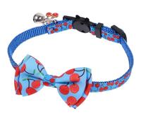 Totority Adjustable Portable Cat Collar with Cherry Bowknot and Bell Wear-resistant Nylon Dog Collar for Outdoor and Festival Parties