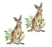 Totority Cartoon Kangaroo Wall Sticker 39x53cm 2pcs Green Plant Animal Decals Self-Adhesive Decorative Indoor Wall Decal for ’s Bedroom Nursery Decor