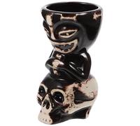 Totority Ceramic Skull Tiki Mug 450ml with Decorative Design and Excellent Stability, Unique Black Cocktail Cup for Restaurant and Wedding Banquet Use