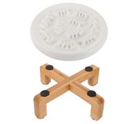 Totority Creative Raised Slow Food Dog Bowl Set with Ceramic Material and Wood Stand, Anti-falling Design to Protect The Pet's Neck, for Cats and Small Dogs Feeding