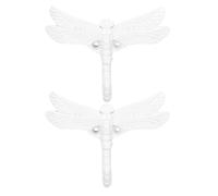 Totority Dragonfly and Space Optimization with Strong Loadbearing Capacity 2pcs Wall Hooks White Zinc Alloy Coat Hooks Decorative Vintage Style for Kitchen and Bedrooms, Elegant Wall
