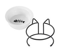 Totority Elevated Floor Pet Bowl for Cats with Neck Protection, Ceramic and Iron Material, Wear Resistance and Ergonomic Design, Suitable for Kitten Feeding and Spill Prevention