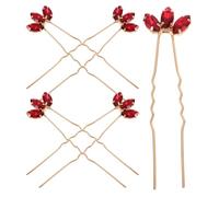 Totority Hair Pins with Zinc Alloy Material U Shaped Red Bridal Rhinestone 5pcs Hair Accessories and Sturdy Design for Wedding and Prom Use