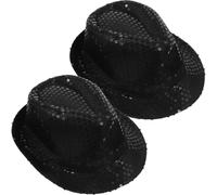 Totority Jazz Hats Magician Style Headwear Black Satin Sequin Party Costume Accessory 2pcs and Halloween for Adults, Masquerade Performances