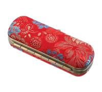 Totority Lipstick and Mirror Case with Integrated Floral Holder Kiss Lock, Small Portable Zinc Alloy and Cloth Makeup Organizer for Elegant Vintage Style Daily Outings and Travel Gift