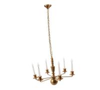 Totority Miniature Scene Hanging Lamp Model, Gold Tiny Chandelier with White Light, DIY Dollhouse Ceiling Light for Living Room and Sand Table Decoration