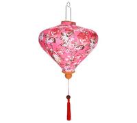 Totority Pink Mid-autumn Silk Lantern Hanging Decorative Lanterns with Floral Pattern Retro Elegant Style Outdoor Decoration Workmanship