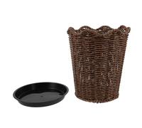 Totority Woven Rattan Flower Basket Planter with Scalloped Edge, Breathable Plastic and Handcrafted Texture, for Hydroponic Or Soil Based Small Plants on Nightstands Or Sideboards