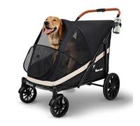 Totoro ball Dog Stroller for Large Dogs One-Click Folding 4 Wheel Pet Stroller Foldable Dog Stroller for 2 Dogs Stroller with Storage Pocket Suitable for Pets Up to 110LBS (Black, Large)