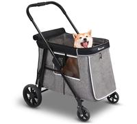 Totoro Ball Medium Dog Stroller for Small to Large Dogs 4 Wheels Multi Pet Stroller for 4 Dogs Holds Up to 66lbs, One-Click Folding&Smooth Tires&Sunshade & Storage Basket (Gray, Medium)