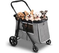 Totoro Ball Medium Dog Stroller for Small to Large Dogs 4 Wheels Multi Pet Stroller for 4 Dogs Holds Up to 66lbs, One-Click Folding&Smooth Tires&Sunshade & Storage Basket (Gray, Medium)