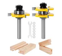 TOTOWOOD Tongue and Groove Router Bit Set 1/4 Inch Shank, 2 Pieces 3 Teeth T Shape Wood Milling Cutter, 1/2Inch Cutting Depth，3/4Inch Stock，Woodworking Tools