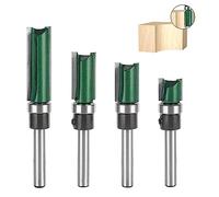 TOTOWOOD Top Bearing Flush Trim Router Bit, 4 Pcs Pattern Flush Trim Router Bit Set 1/4 Inch Shank, Cutting Height in 15/32”, 3/4”, 1”, 1-1/2”,Flush Trim Cut Router Bits (Pattern Flush Trim)
