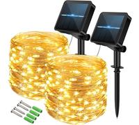 totpuc 1/2/3/4 Packs Solar Fairy Lights,8 Modes Total 240LED Solar Powered String Lightst Waterproof, Outdoor/Indoor Copper Wire Lights for Garden Wedding Paity (Warm White, 2Packs)