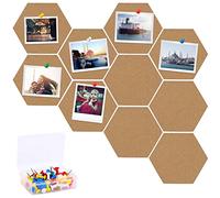 TOTSUN 10Pcs Hexagon Cork Boards, Self-Adhesive DIY Notice Board Hexagon Cork Notice Boards with 50Pcs Colorful Pins for Home Office School